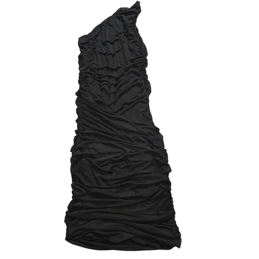 House of Harlow 1960 M Black One Shoulder Ruched Mesh Bodycon Midi Dress